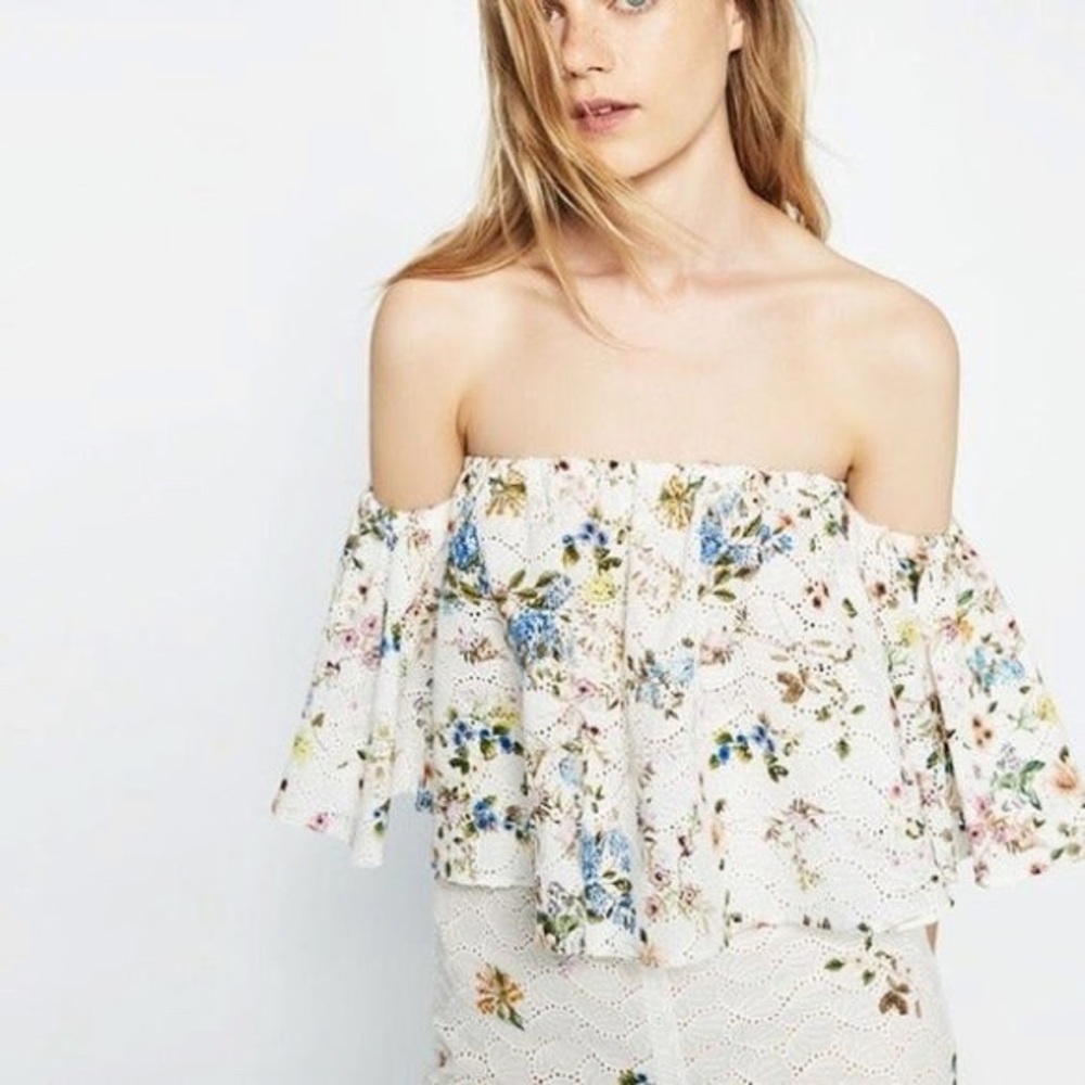 Zara Off the Shoulder Floral Top XS